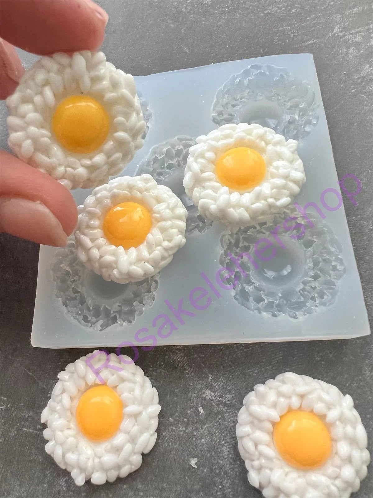 FRIED EGGS WITH RICE handmade silicone mold for crafts.