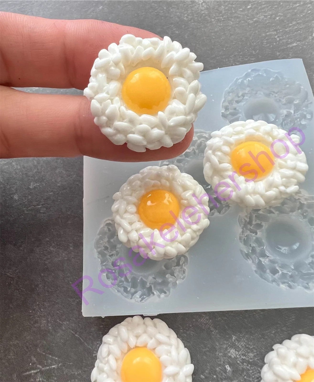 FRIED EGGS WITH RICE handmade silicone mold for crafts.