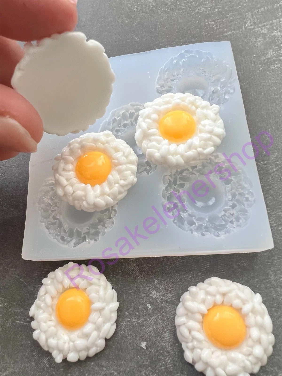 FRIED EGGS WITH RICE handmade silicone mold for crafts.