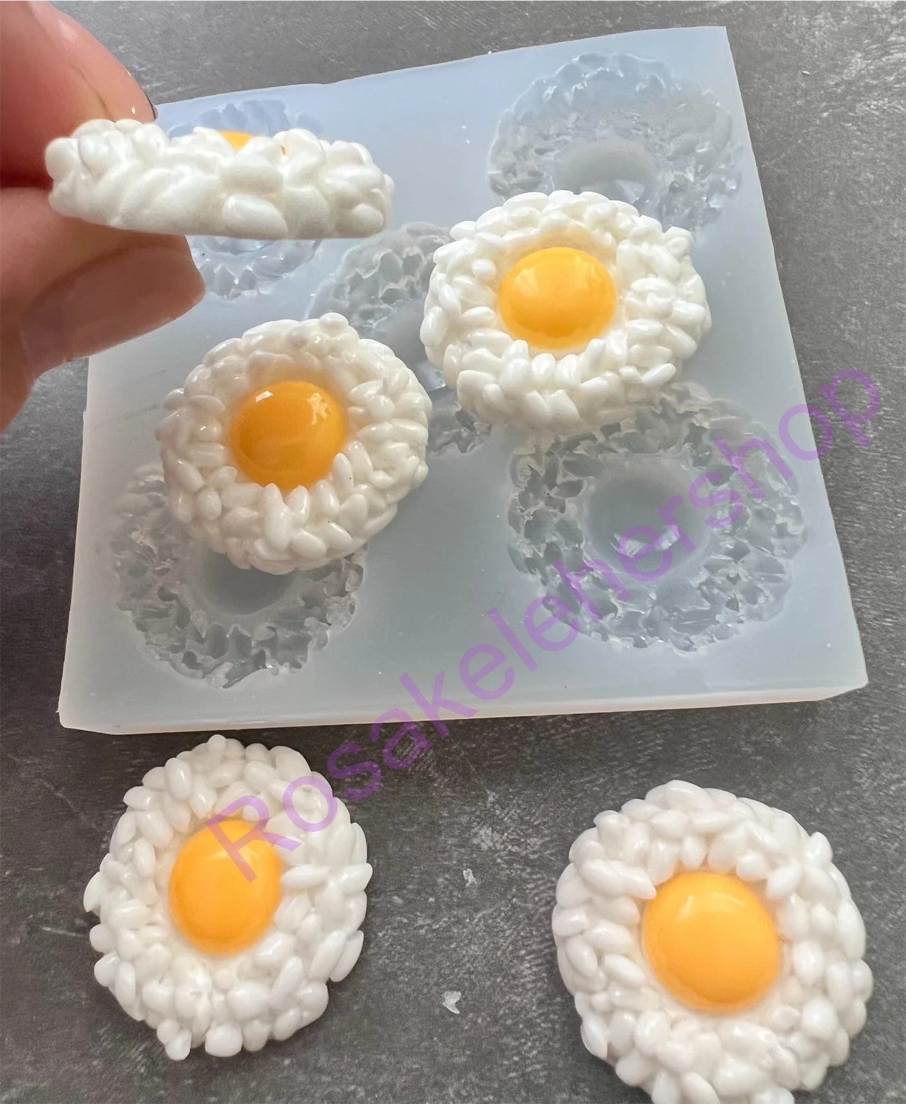 FRIED EGGS WITH RICE handmade silicone mold for crafts.
