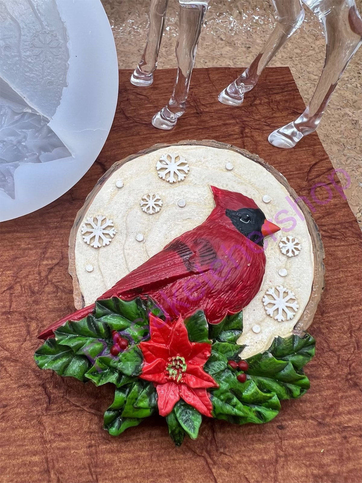 Cardinal bird Christmas ornament silicone mold
