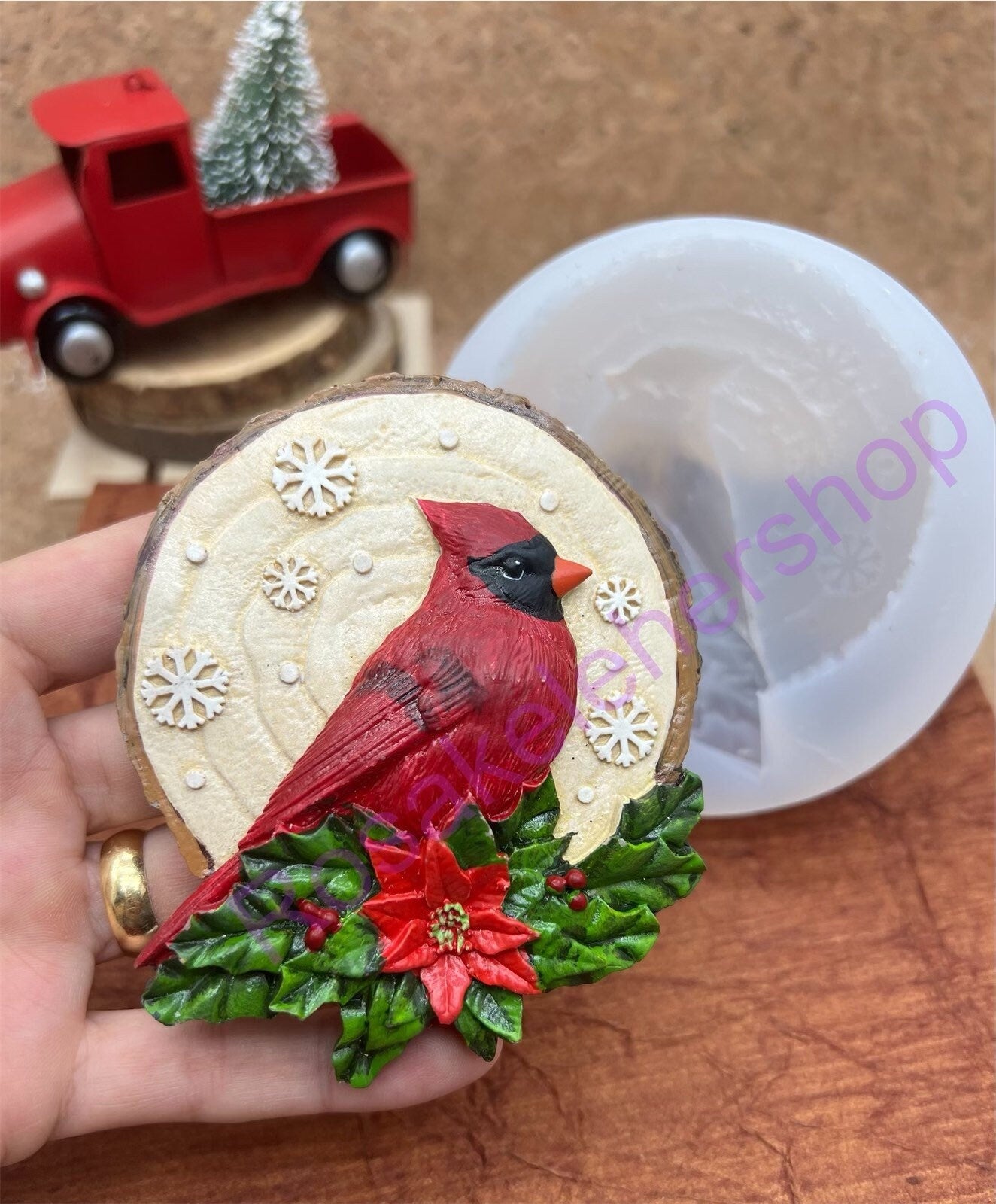 Cardinal bird Christmas ornament silicone mold