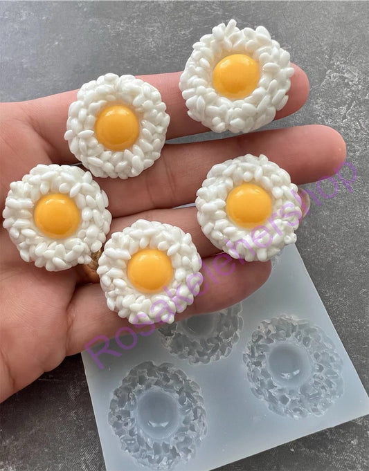 FRIED EGGS WITH RICE handmade silicone mold for crafts.