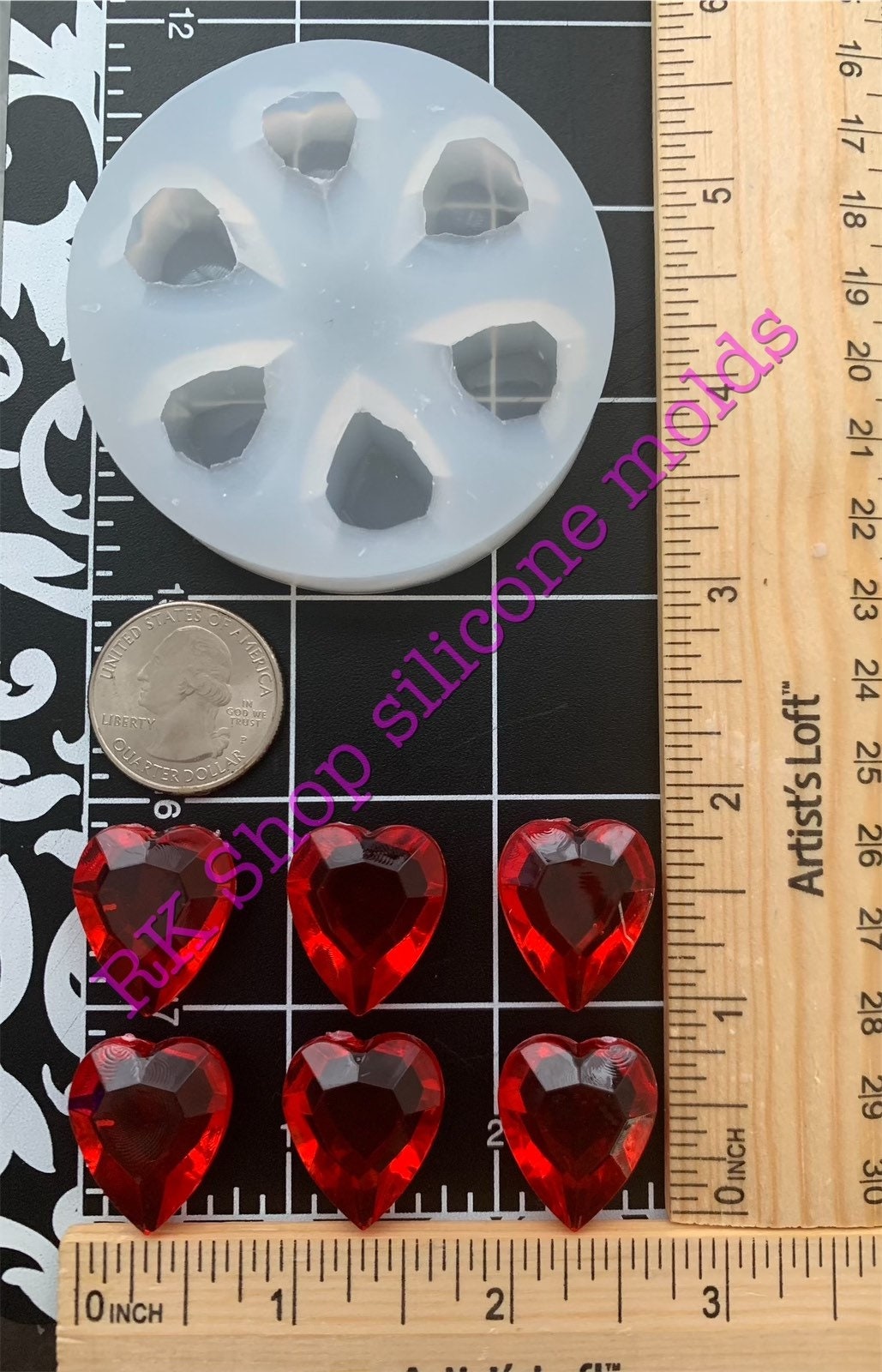 3D Shine hearts silicone mold for valentines crafts