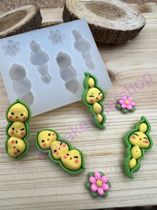 Baby Soybean-vegetables with flowers handmade silicone mold