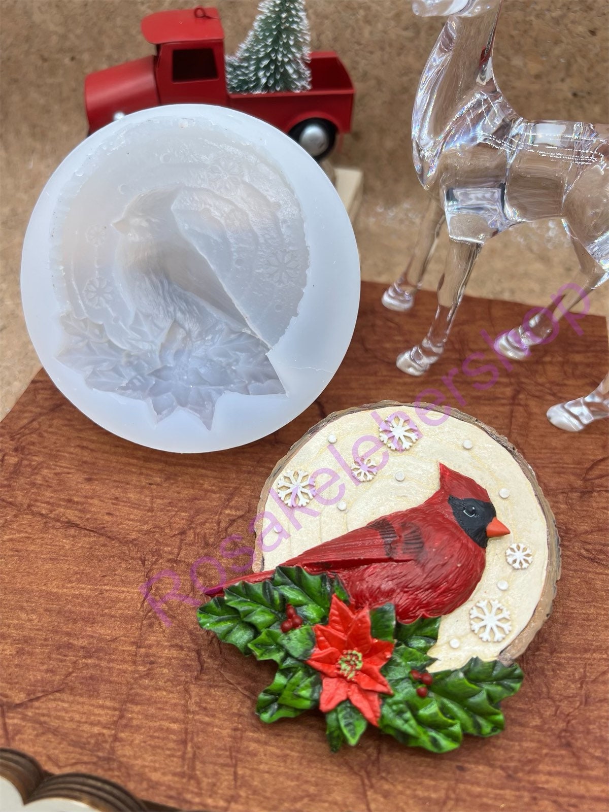 Cardinal bird Christmas ornament silicone mold