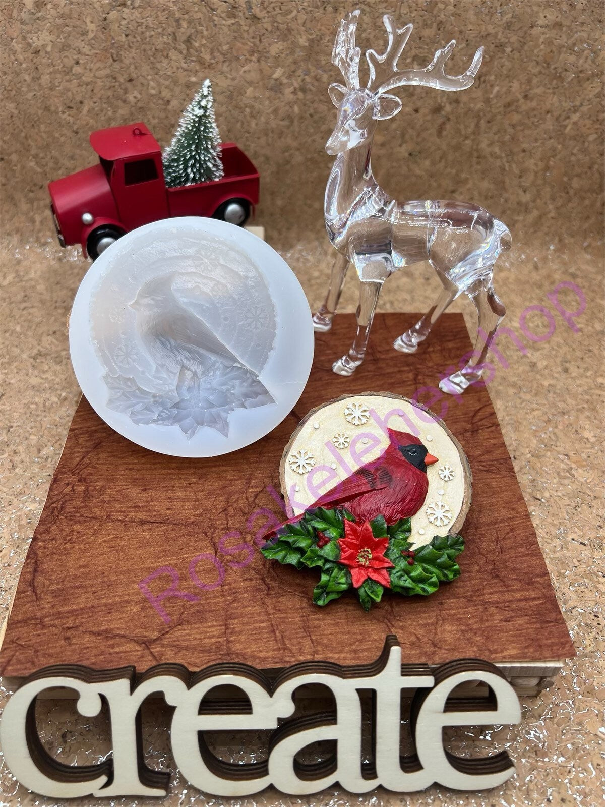 Cardinal bird Christmas ornament silicone mold
